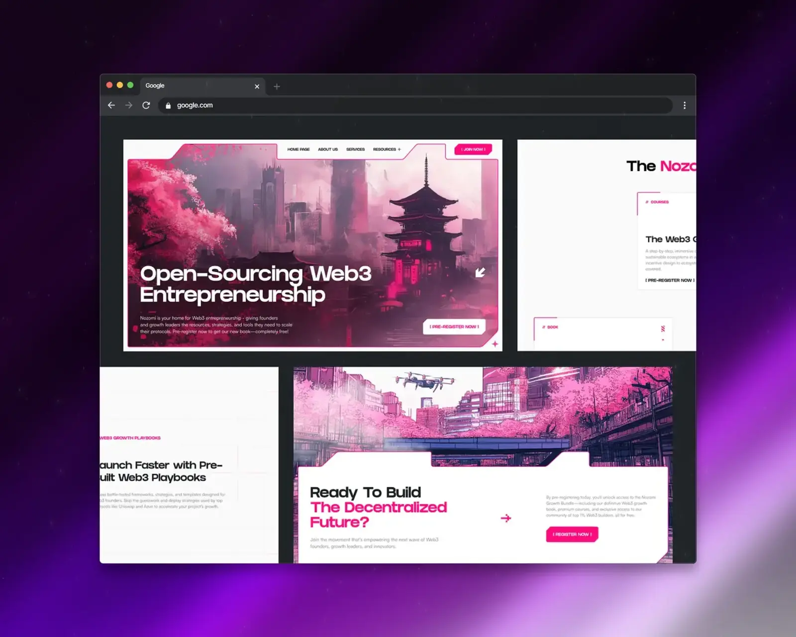 Aura Studio concept hero with floating glass panels and dark cinematic UI